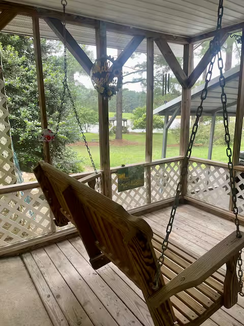 Covered patio looking toward the pond
